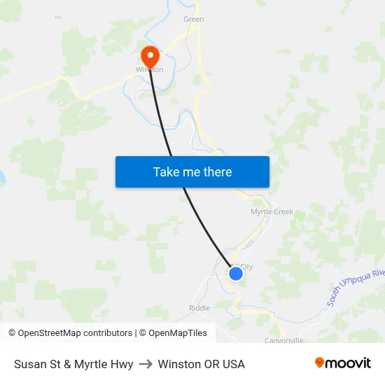 Susan St & Myrtle Hwy to Winston OR USA map