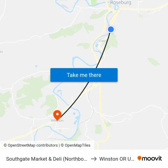 Southgate Market & Deli (Northbound) to Winston OR USA map