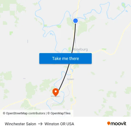 Winchester Salon to Winston OR USA map