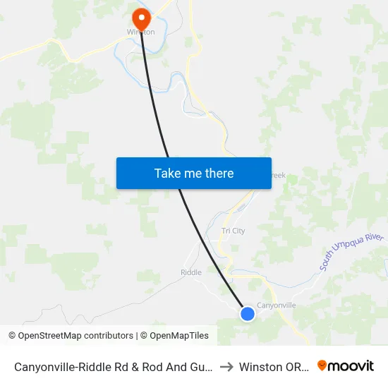 Canyonville-Riddle Rd & Rod And Gun Club Rd to Winston OR USA map