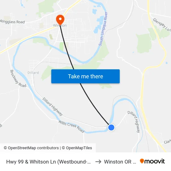 Hwy 99 & Whitson Ln (Westbound-Rv Park) to Winston OR USA map