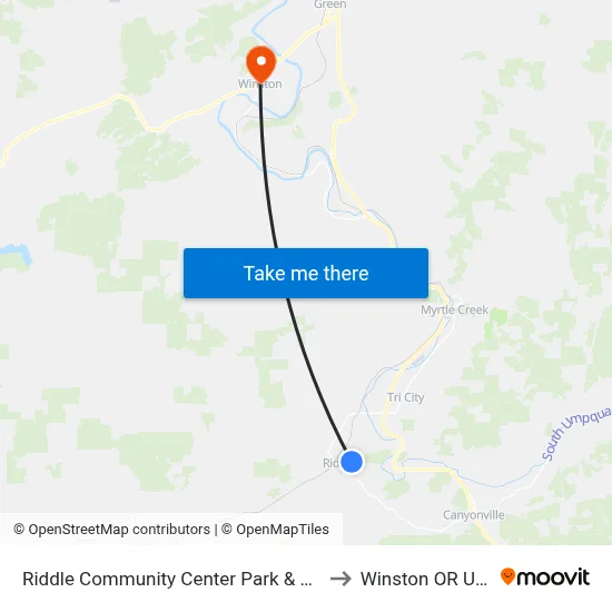 Riddle Community Center Park & Ride to Winston OR USA map