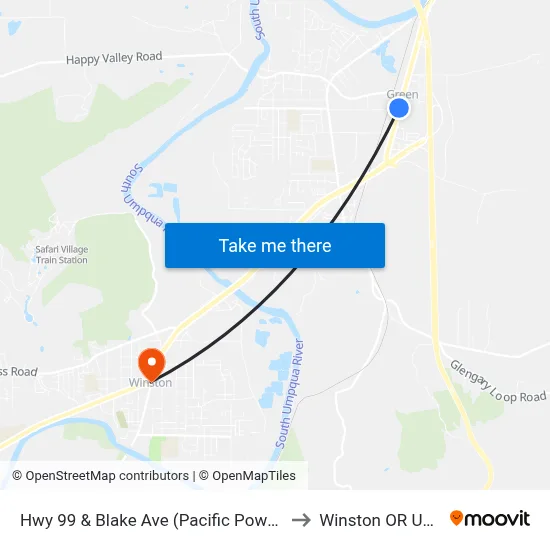 Hwy 99 & Blake Ave (Pacific Power) to Winston OR USA map