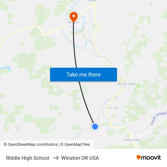 Riddle High School to Winston OR USA map