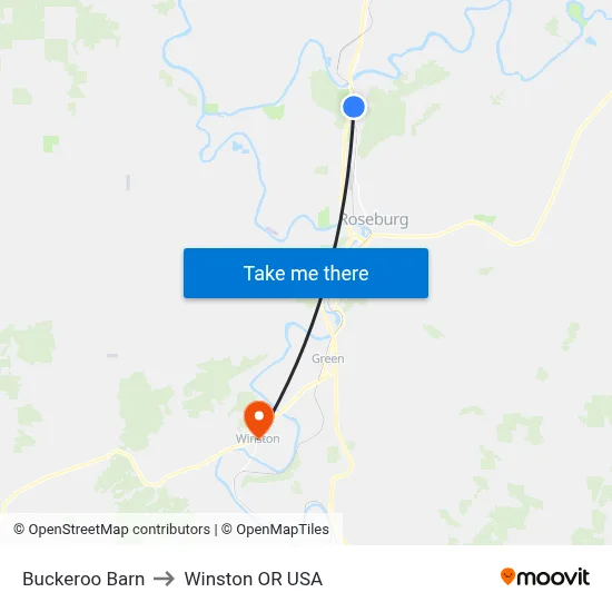 Buckeroo Barn to Winston OR USA map
