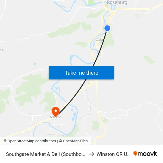 Southgate Market & Deli (Southbound) to Winston OR USA map