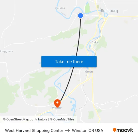 West Harvard Shopping Center to Winston OR USA map