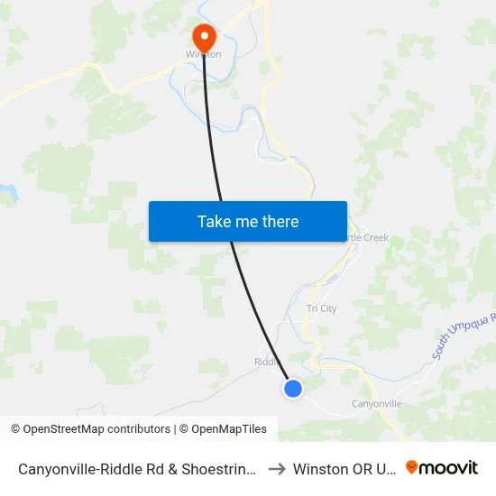 Canyonville-Riddle Rd & Shoestring Rd to Winston OR USA map