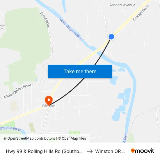 Hwy 99 & Rolling Hills Rd (Southbound) to Winston OR USA map