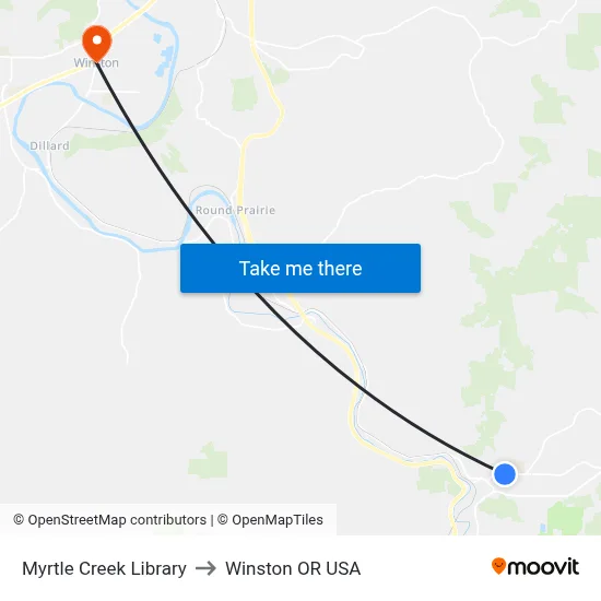 Myrtle Creek Library to Winston OR USA map