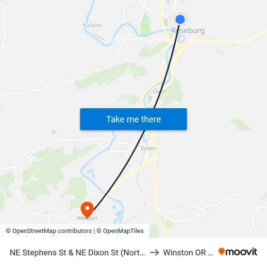 NE Stephens St & NE Dixon St (Northbound) to Winston OR USA map