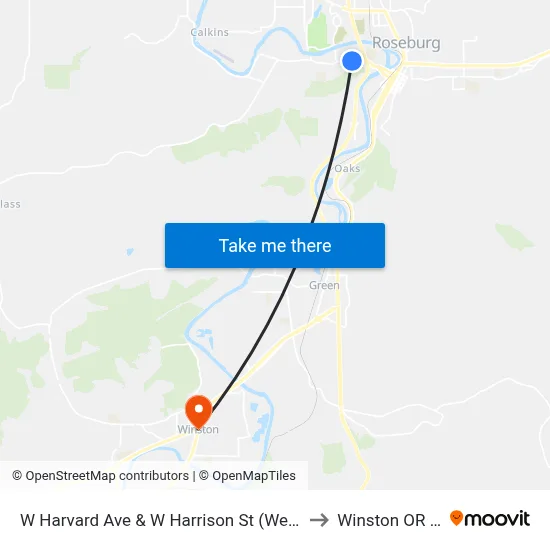 W Harvard Ave & W Harrison St (Westbound) to Winston OR USA map
