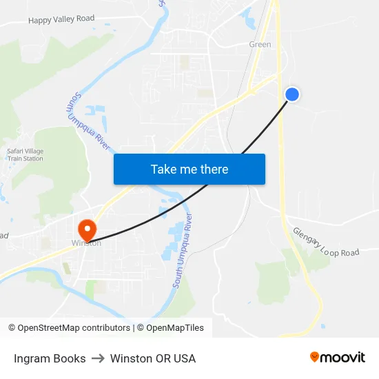 Ingram Books to Winston OR USA map