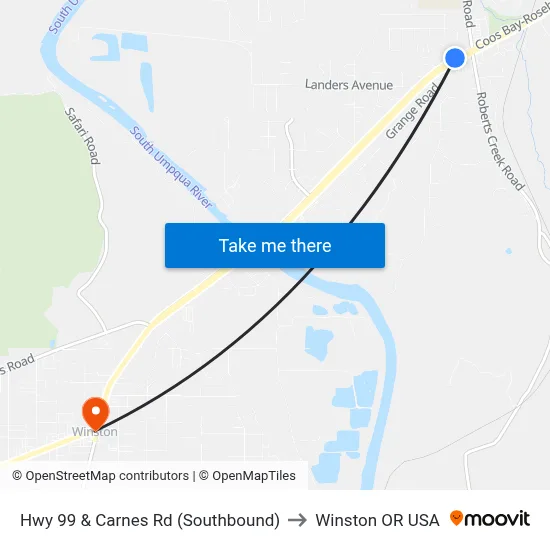 Hwy 99 & Carnes Rd (Southbound) to Winston OR USA map