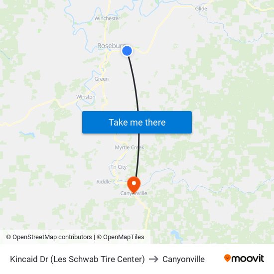 Kincaid Dr (Les Schwab Tire Center) to Canyonville map