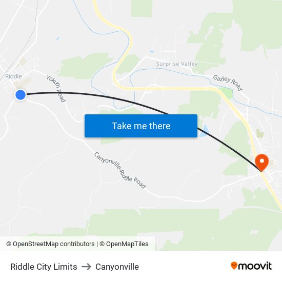 Riddle City Limits to Canyonville map