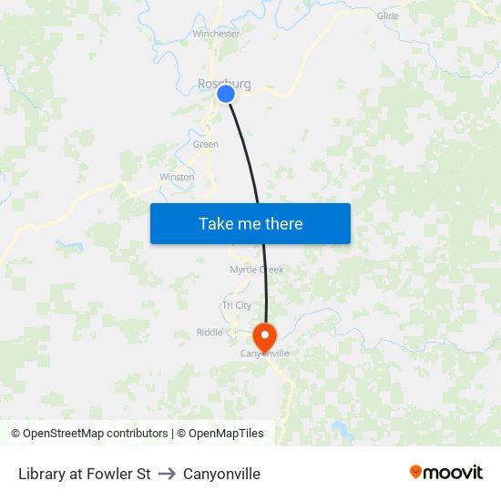 Library at Fowler St to Canyonville map