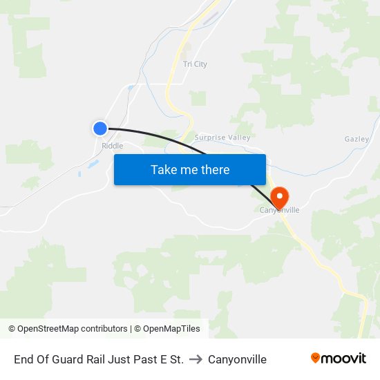 End Of Guard Rail Just Past E St. to Canyonville map
