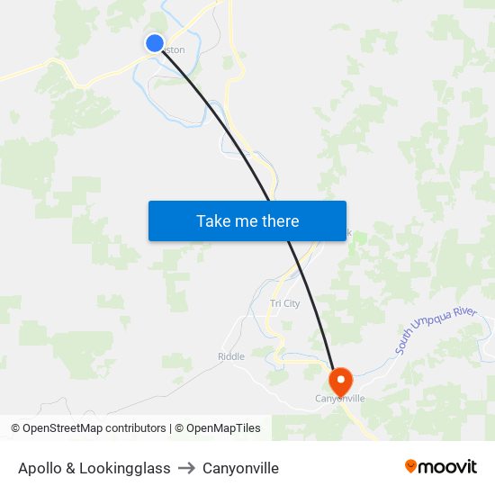 Apollo & Lookingglass to Canyonville map
