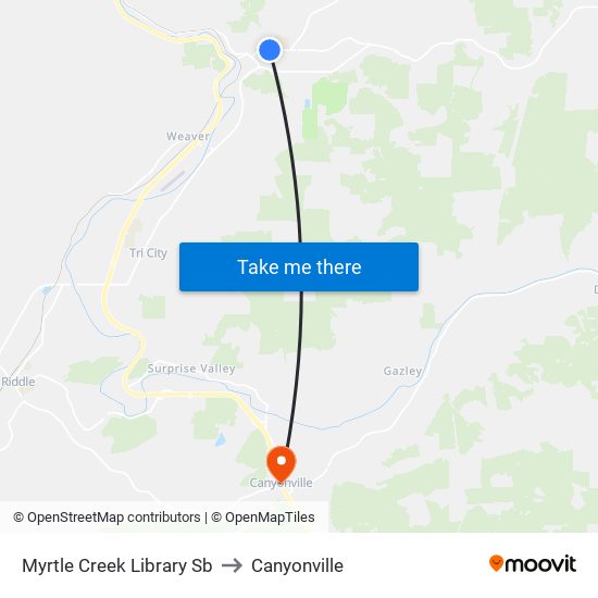 Myrtle Creek Library Sb to Canyonville map