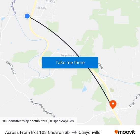 Across From Exit 103 Chevron Sb to Canyonville map