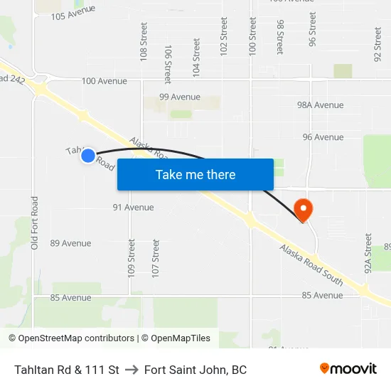 Tahltan Rd & 111 St to Fort Saint John, BC map