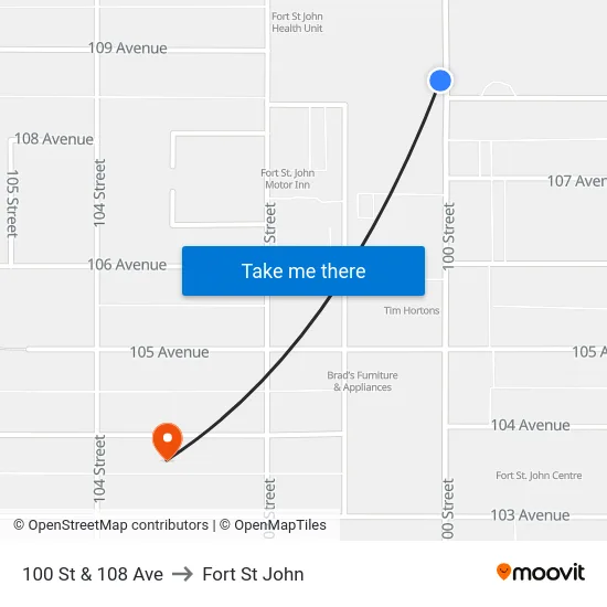 100 St & 108 Ave to Fort St John map
