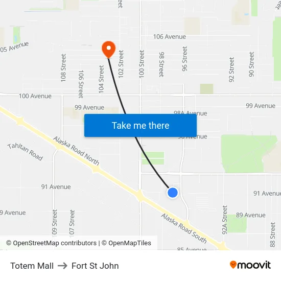 Totem Mall to Fort St John map