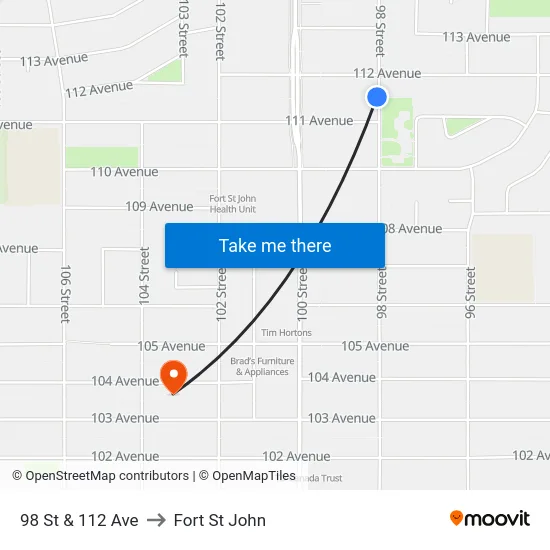 98 St & 112 Ave to Fort St John map