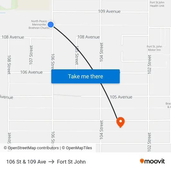 106 St & 109 Ave to Fort St John map