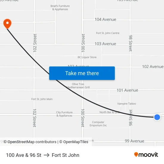100 Ave & 96 St to Fort St John map