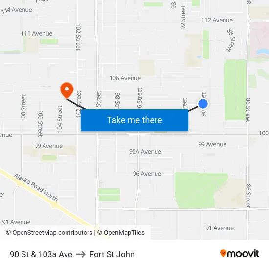 90 St & 103a Ave to Fort St John map