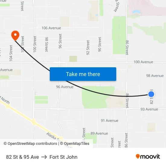 82 St & 95 Ave to Fort St John map