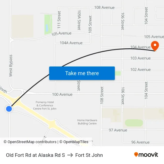 Old Fort Rd at Alaska Rd S to Fort St John map