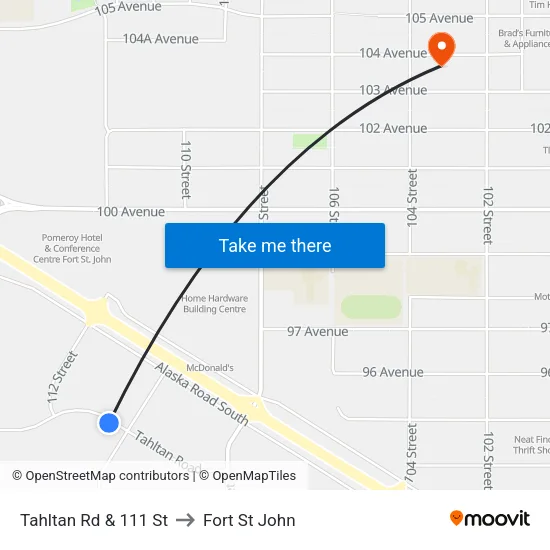 Tahltan Rd & 111 St to Fort St John map