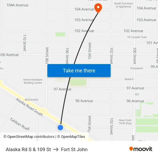 Alaska Rd S & 109 St to Fort St John map