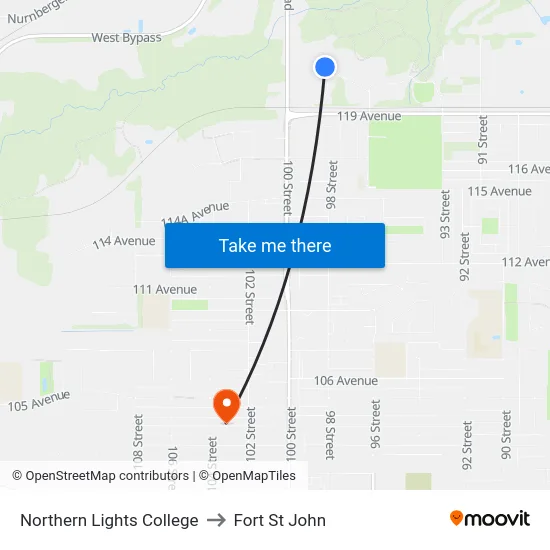 Northern Lights College to Fort St John map