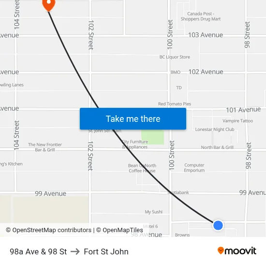 98a Ave & 98 St to Fort St John map