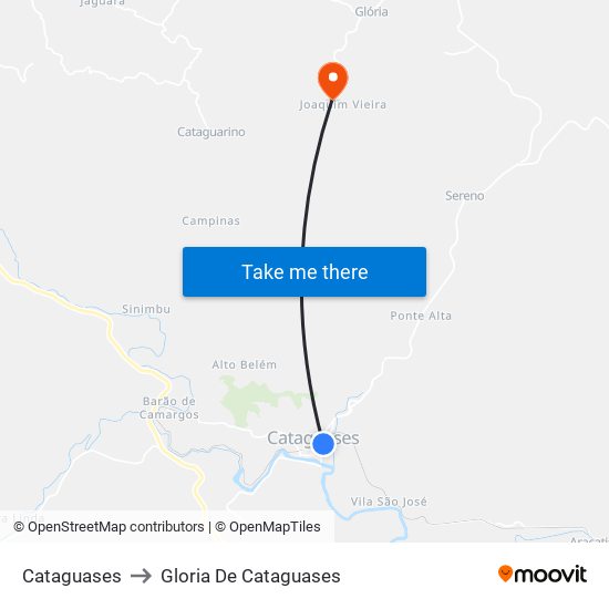 Cataguases to Gloria De Cataguases map