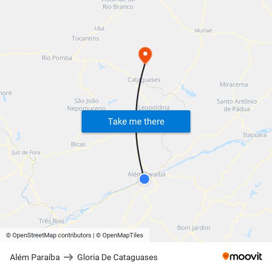 Além Paraíba to Gloria De Cataguases map