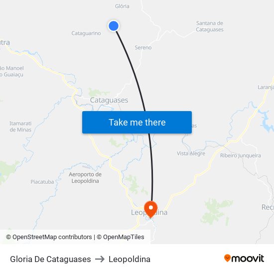 Gloria De Cataguases to Leopoldina map