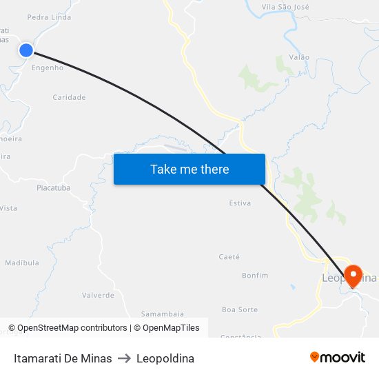 Itamarati De Minas to Leopoldina map