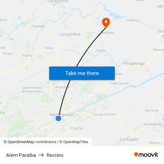Além Paraíba to Recreio map