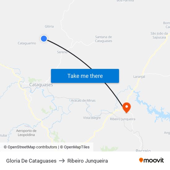 Gloria De Cataguases to Ribeiro Junqueira map
