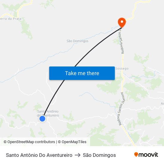 Santo Antônio Do Aventureiro to São Domingos map