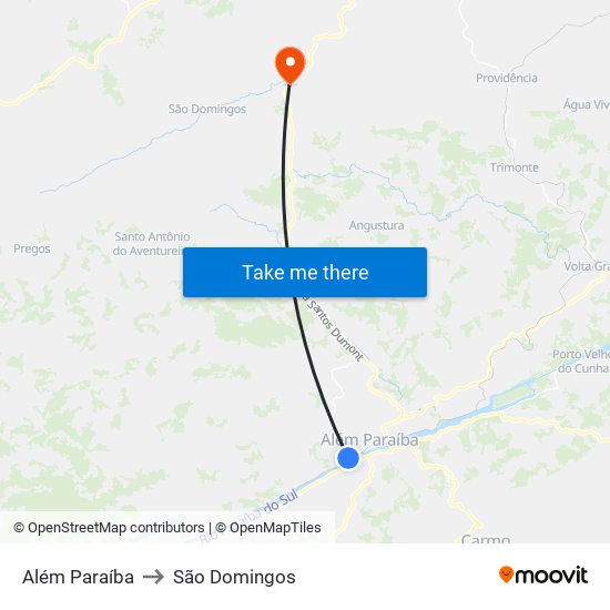 Além Paraíba to São Domingos map