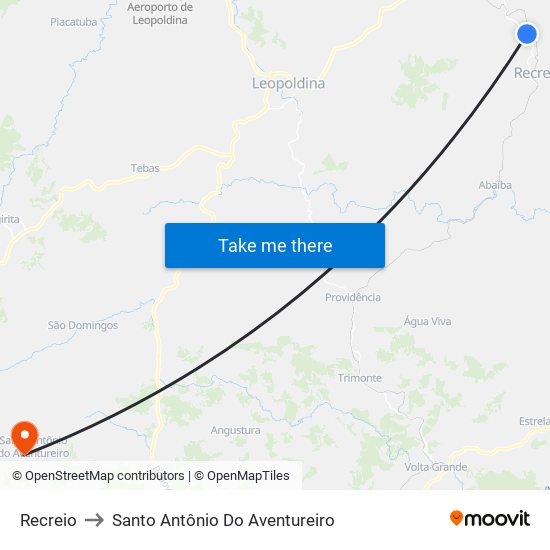 Recreio to Santo Antônio Do Aventureiro map