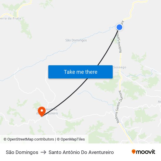 São Domingos to Santo Antônio Do Aventureiro map