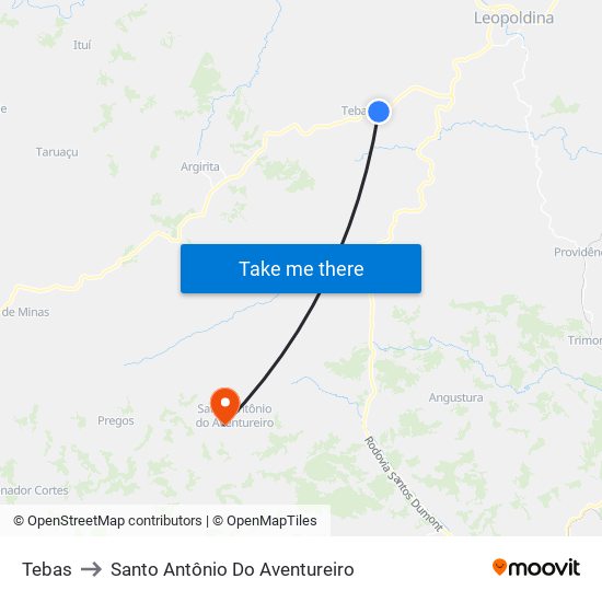 Tebas to Santo Antônio Do Aventureiro map