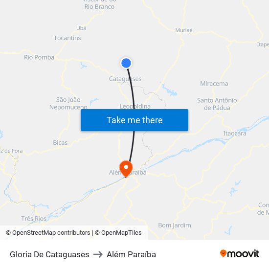 Gloria De Cataguases to Além Paraíba map